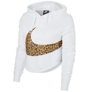 nike animal print swoosh crop hoodie